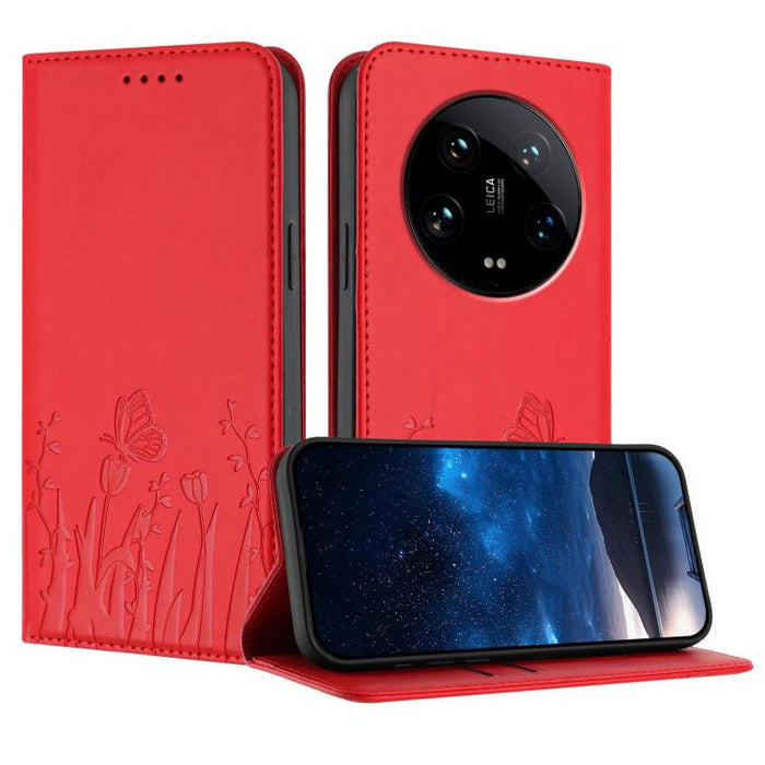 Funda magnética para teléfono de piel vegana con estampado de tulipanes y mariposas, For Xiaomi 14 Pro, For Xiaomi 14, For Xiaomi 13T / 13T Pro / Redmi K60 Ultra, For Xiaomi 13 Lite / Civi 2, For Xiaomi Poco M5 / Poco M4 5G / Redmi 10 5G               ...