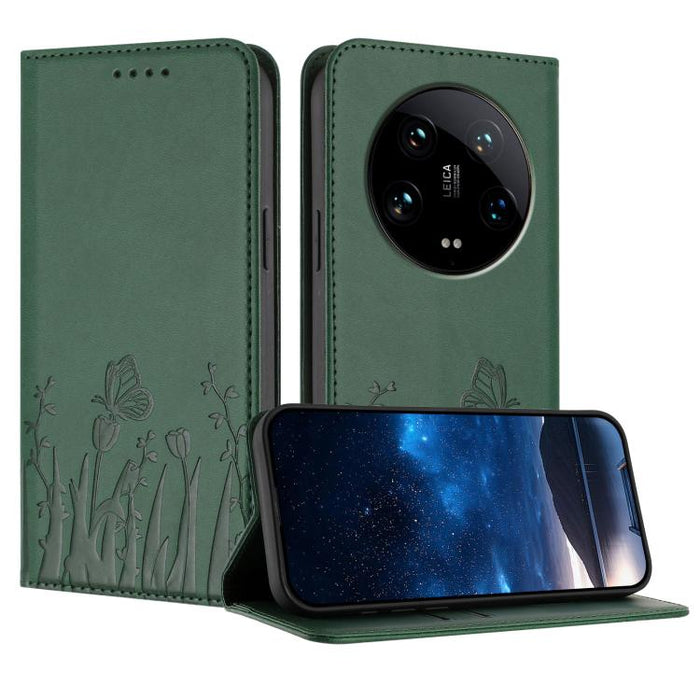 Funda magnética para teléfono de piel vegana con estampado de tulipanes y mariposas, For Xiaomi Poco F7 Pro / Poco F7 Ultra, For Xiaomi 15 Ultra, For Xiaomi Poco X7 Pro / Redmi Turbo 4, For Xiaomi 15 Pro, For Xiaomi 15, For Xiaomi 14T Pro, For Xiaomi 1...