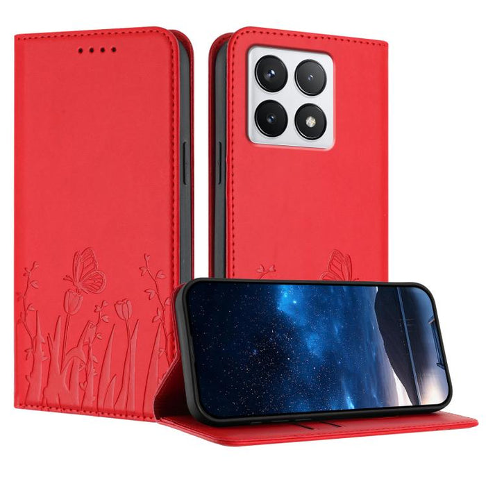 Funda magnética para teléfono de piel vegana con estampado de tulipanes y mariposas, For Xiaomi Poco F7 Pro / Poco F7 Ultra, For Xiaomi 15 Ultra, For Xiaomi Poco X7 Pro / Redmi Turbo 4, For Xiaomi 15 Pro, For Xiaomi 15, For Xiaomi 14T Pro, For Xiaomi 1...