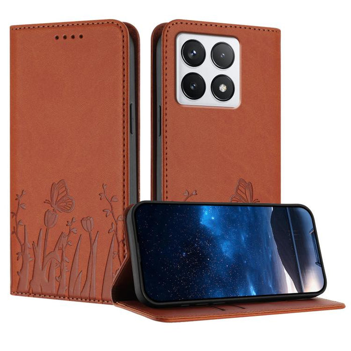 Funda magnética para teléfono de piel vegana con estampado de tulipanes y mariposas, For Xiaomi Poco F7 Pro / Poco F7 Ultra, For Xiaomi 15 Ultra, For Xiaomi Poco X7 Pro / Redmi Turbo 4, For Xiaomi 15 Pro, For Xiaomi 15, For Xiaomi 14T Pro, For Xiaomi 1...