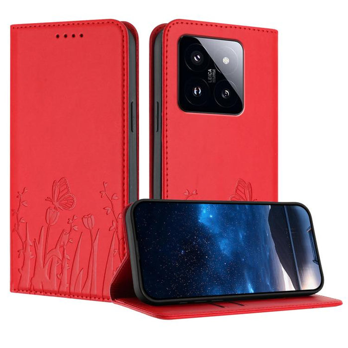 Funda magnética para teléfono de piel vegana con estampado de tulipanes y mariposas, For Xiaomi Poco F7 Pro / Poco F7 Ultra, For Xiaomi 15 Ultra, For Xiaomi Poco X7 Pro / Redmi Turbo 4, For Xiaomi 15 Pro, For Xiaomi 15, For Xiaomi 14T Pro, For Xiaomi 1...
