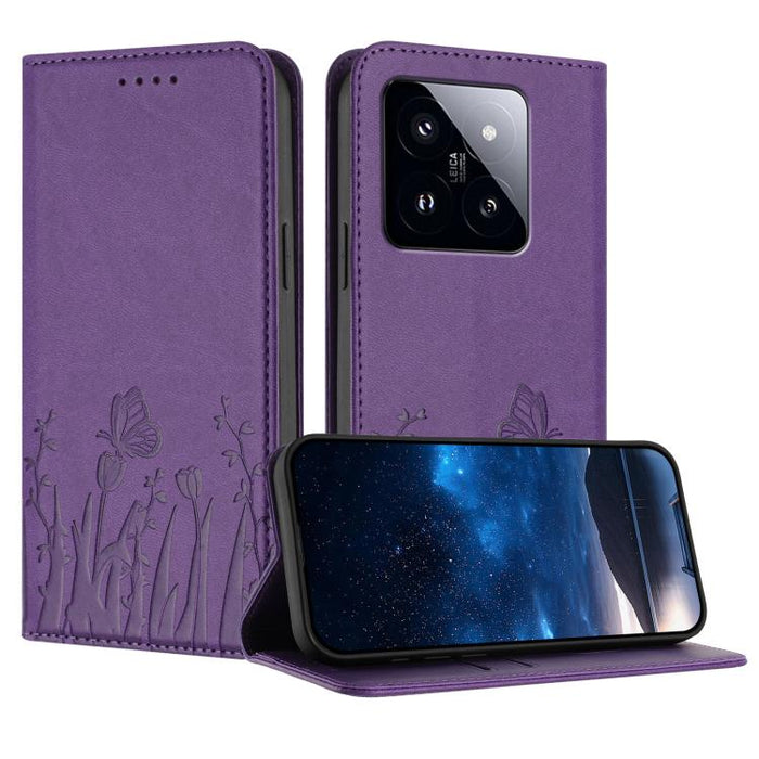 Funda magnética para teléfono de piel vegana con estampado de tulipanes y mariposas, For Xiaomi Poco F7 Pro / Poco F7 Ultra, For Xiaomi 15 Ultra, For Xiaomi Poco X7 Pro / Redmi Turbo 4, For Xiaomi 15 Pro, For Xiaomi 15, For Xiaomi 14T Pro, For Xiaomi 1...