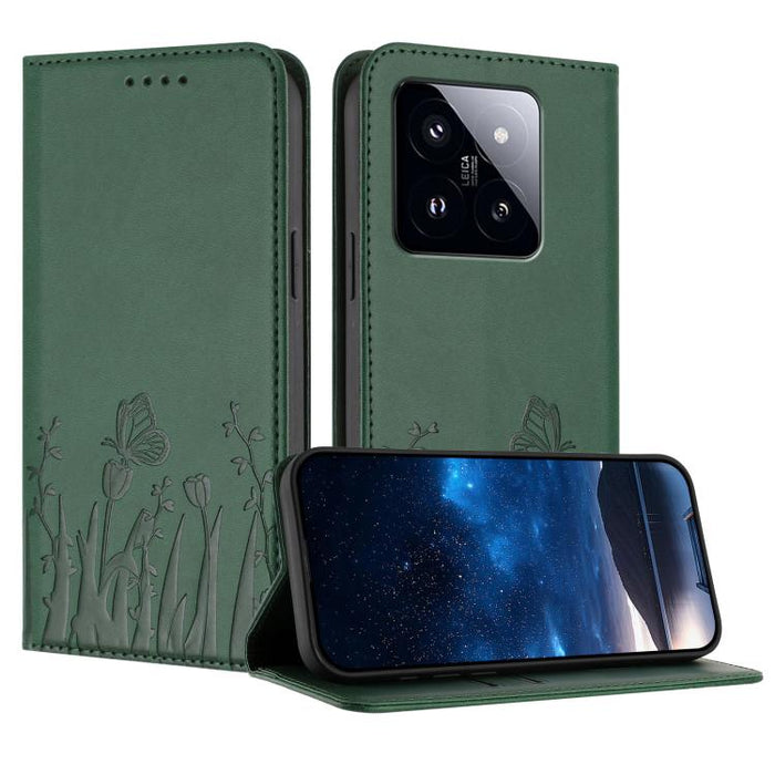 Funda magnética para teléfono de piel vegana con estampado de tulipanes y mariposas, For Xiaomi Poco F7 Pro / Poco F7 Ultra, For Xiaomi 15 Ultra, For Xiaomi Poco X7 Pro / Redmi Turbo 4, For Xiaomi 15 Pro, For Xiaomi 15, For Xiaomi 14T Pro, For Xiaomi 1...