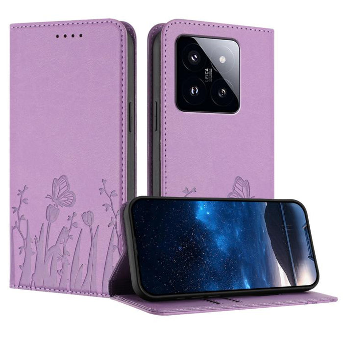 Funda magnética para teléfono de piel vegana con estampado de tulipanes y mariposas, For Xiaomi Poco F7 Pro / Poco F7 Ultra, For Xiaomi 15 Ultra, For Xiaomi Poco X7 Pro / Redmi Turbo 4, For Xiaomi 15 Pro, For Xiaomi 15, For Xiaomi 14T Pro, For Xiaomi 1...