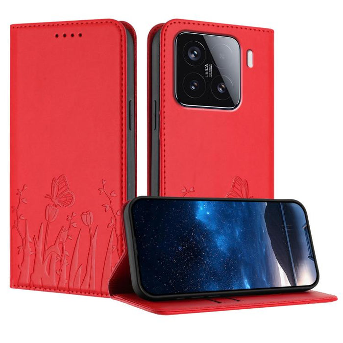 Funda magnética para teléfono de piel vegana con estampado de tulipanes y mariposas, For Xiaomi Poco F7 Pro / Poco F7 Ultra, For Xiaomi 15 Ultra, For Xiaomi Poco X7 Pro / Redmi Turbo 4, For Xiaomi 15 Pro, For Xiaomi 15, For Xiaomi 14T Pro, For Xiaomi 1...