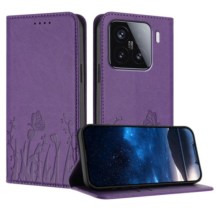 Funda magnética para teléfono de piel vegana con estampado de tulipanes y mariposas, For Xiaomi Poco F7 Pro / Poco F7 Ultra, For Xiaomi 15 Ultra, For Xiaomi Poco X7 Pro / Redmi Turbo 4, For Xiaomi 15 Pro, For Xiaomi 15, For Xiaomi 14T Pro, For Xiaomi 1...