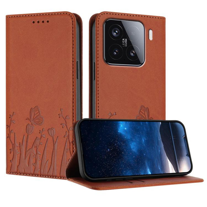 Funda magnética para teléfono de piel vegana con estampado de tulipanes y mariposas, For Xiaomi Poco F7 Pro / Poco F7 Ultra, For Xiaomi 15 Ultra, For Xiaomi Poco X7 Pro / Redmi Turbo 4, For Xiaomi 15 Pro, For Xiaomi 15, For Xiaomi 14T Pro, For Xiaomi 1...