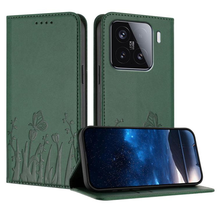 Funda magnética para teléfono de piel vegana con estampado de tulipanes y mariposas, For Xiaomi Poco F7 Pro / Poco F7 Ultra, For Xiaomi 15 Ultra, For Xiaomi Poco X7 Pro / Redmi Turbo 4, For Xiaomi 15 Pro, For Xiaomi 15, For Xiaomi 14T Pro, For Xiaomi 1...