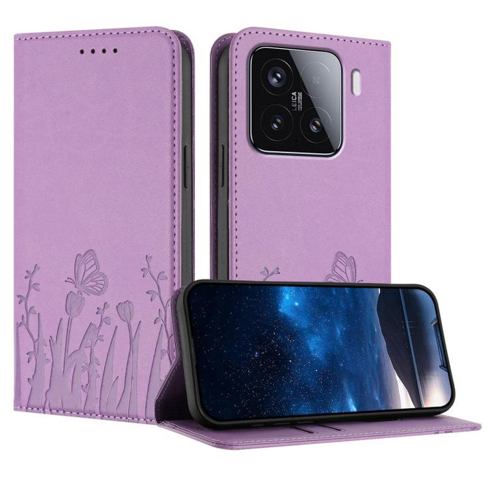 Funda magnética para teléfono de piel vegana con estampado de tulipanes y mariposas, For Xiaomi Poco F7 Pro / Poco F7 Ultra, For Xiaomi 15 Ultra, For Xiaomi Poco X7 Pro / Redmi Turbo 4, For Xiaomi 15 Pro, For Xiaomi 15, For Xiaomi 14T Pro, For Xiaomi 1...