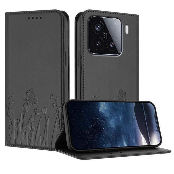 Funda magnética para teléfono de piel vegana con estampado de tulipanes y mariposas, For Xiaomi Poco F7 Pro / Poco F7 Ultra, For Xiaomi 15 Ultra, For Xiaomi Poco X7 Pro / Redmi Turbo 4, For Xiaomi 15 Pro, For Xiaomi 15, For Xiaomi 14T Pro, For Xiaomi 1...