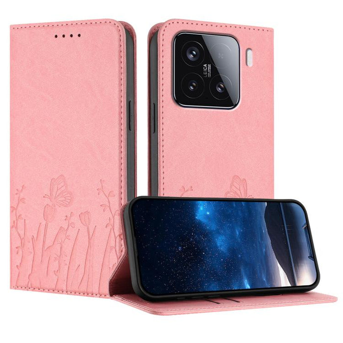 Funda magnética para teléfono de piel vegana con estampado de tulipanes y mariposas, For Xiaomi Poco F7 Pro / Poco F7 Ultra, For Xiaomi 15 Ultra, For Xiaomi Poco X7 Pro / Redmi Turbo 4, For Xiaomi 15 Pro, For Xiaomi 15, For Xiaomi 14T Pro, For Xiaomi 1...