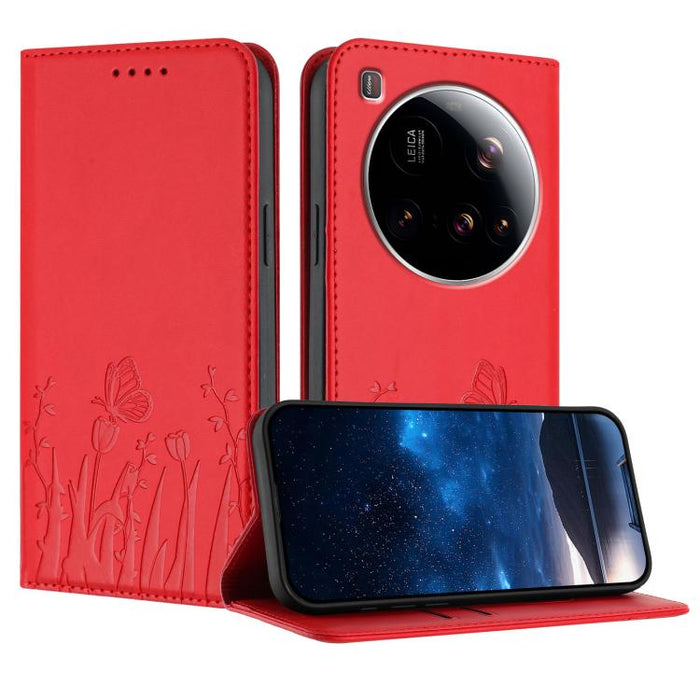 Funda magnética para teléfono de piel vegana con estampado de tulipanes y mariposas, For Xiaomi Poco F7 Pro / Poco F7 Ultra, For Xiaomi 15 Ultra, For Xiaomi Poco X7 Pro / Redmi Turbo 4, For Xiaomi 15 Pro, For Xiaomi 15, For Xiaomi 14T Pro, For Xiaomi 1...