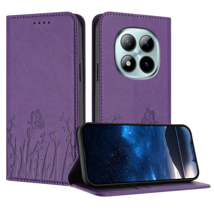 Funda magnética para teléfono de piel vegana con estampado de tulipanes y mariposas, For Redmi A7 Pro 4G / 5G 171mm / Poco C85x 5G, For Redmi Turbo 5 Max 5G / Poco X8 Pro Max 5G, For Redmi Turbo 5 5G / Poco X8 Pro 5G                                    ...