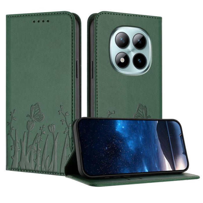 Funda magnética para teléfono de piel vegana con estampado de tulipanes y mariposas, For Redmi A7 Pro 4G / 5G 171mm / Poco C85x 5G, For Redmi Turbo 5 Max 5G / Poco X8 Pro Max 5G, For Redmi Turbo 5 5G / Poco X8 Pro 5G                                    ...