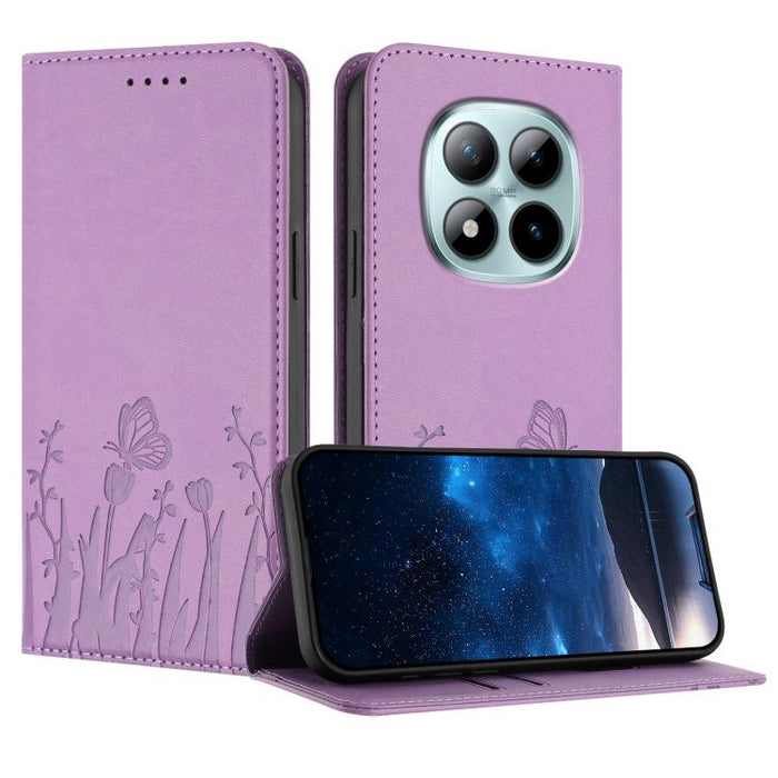 Funda magnética para teléfono de piel vegana con estampado de tulipanes y mariposas, For Redmi A7 Pro 4G / 5G 171mm / Poco C85x 5G, For Redmi Turbo 5 Max 5G / Poco X8 Pro Max 5G, For Redmi Turbo 5 5G / Poco X8 Pro 5G                                    ...