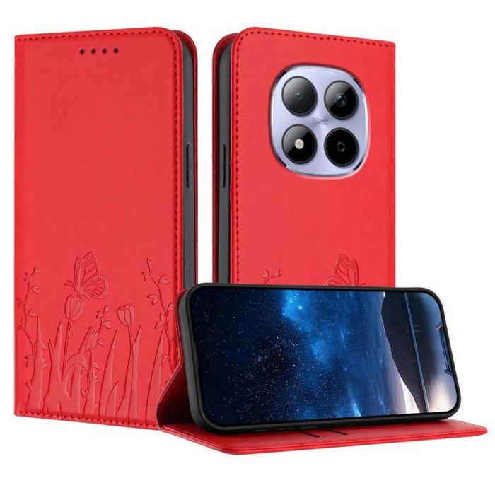 Funda magnética para teléfono de piel vegana con estampado de tulipanes y mariposas, For Redmi A7 Pro 4G / 5G 171mm / Poco C85x 5G, For Redmi Turbo 5 Max 5G / Poco X8 Pro Max 5G, For Redmi Turbo 5 5G / Poco X8 Pro 5G                                    ...