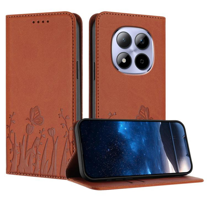 Funda magnética para teléfono de piel vegana con estampado de tulipanes y mariposas, For Redmi A7 Pro 4G / 5G 171mm / Poco C85x 5G, For Redmi Turbo 5 Max 5G / Poco X8 Pro Max 5G, For Redmi Turbo 5 5G / Poco X8 Pro 5G                                    ...