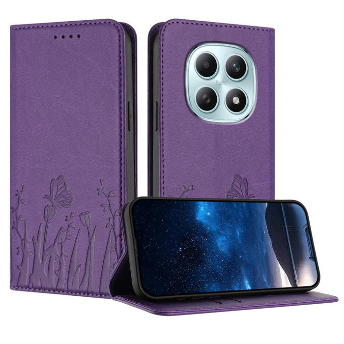 Funda magnética para teléfono de piel vegana con estampado de tulipanes y mariposas, For Redmi A7 Pro 4G / 5G 171mm / Poco C85x 5G, For Redmi Turbo 5 Max 5G / Poco X8 Pro Max 5G, For Redmi Turbo 5 5G / Poco X8 Pro 5G                                    ...