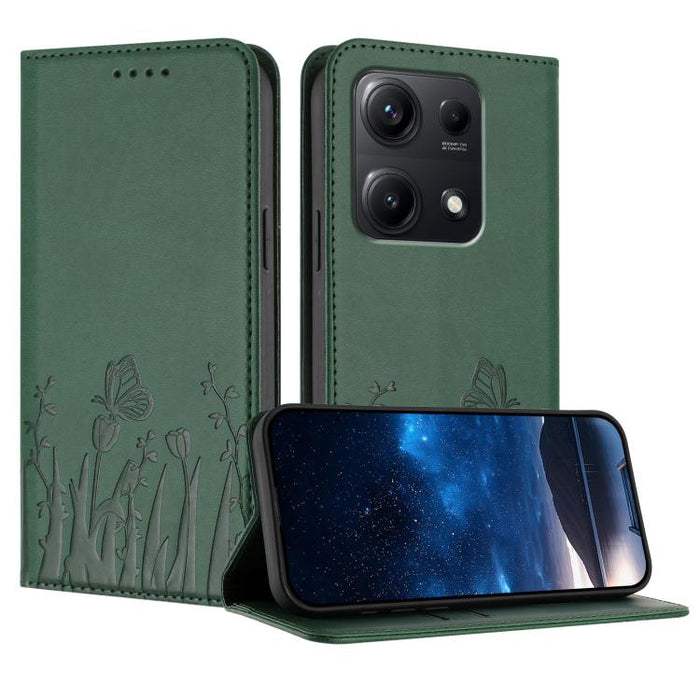 Funda magnética para teléfono de piel vegana con estampado de tulipanes y mariposas, For Redmi 15 5G Global / 15 4G SEA 169.5mm, For Redmi 15 5G / 4G EU 171mm, For Redmi 15C 5G / 4G Global 171mm / Poco C85 4G, For Redmi A5 4G 173.3mm                   ...