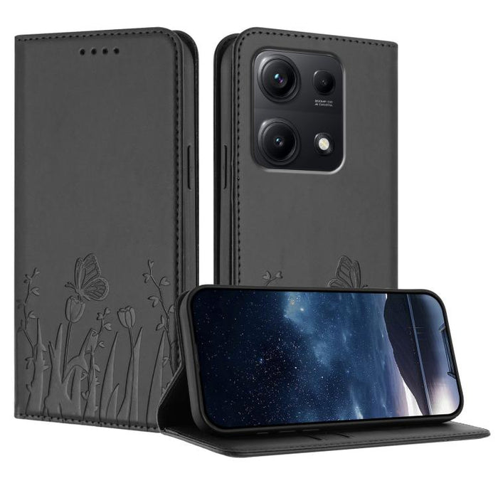Funda magnética para teléfono de piel vegana con estampado de tulipanes y mariposas, For Redmi 15 5G Global / 15 4G SEA 169.5mm, For Redmi 15 5G / 4G EU 171mm, For Redmi 15C 5G / 4G Global 171mm / Poco C85 4G, For Redmi A5 4G 173.3mm                   ...