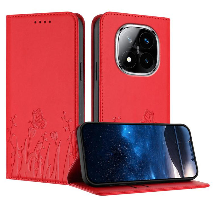 Funda magnética para teléfono de piel vegana con estampado de tulipanes y mariposas, For Redmi 15 5G Global / 15 4G SEA 169.5mm, For Redmi 15 5G / 4G EU 171mm, For Redmi 15C 5G / 4G Global 171mm / Poco C85 4G, For Redmi A5 4G 173.3mm                   ...