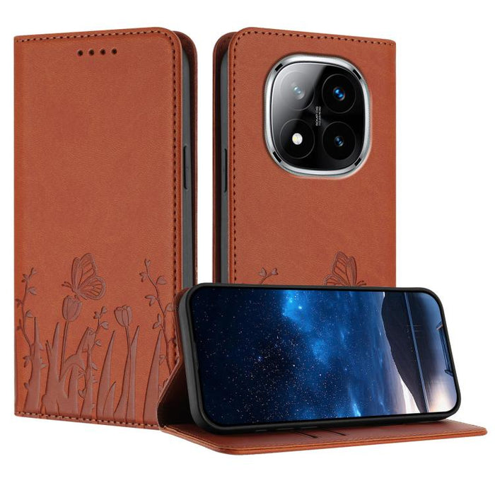 Funda magnética para teléfono de piel vegana con estampado de tulipanes y mariposas, For Redmi 15 5G Global / 15 4G SEA 169.5mm, For Redmi 15 5G / 4G EU 171mm, For Redmi 15C 5G / 4G Global 171mm / Poco C85 4G, For Redmi A5 4G 173.3mm                   ...
