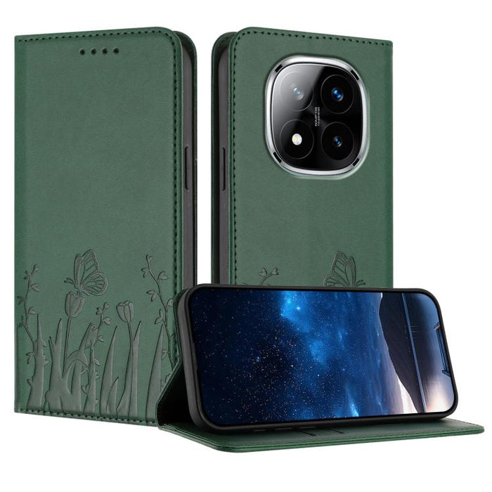 Funda magnética para teléfono de piel vegana con estampado de tulipanes y mariposas, For Redmi 15 5G Global / 15 4G SEA 169.5mm, For Redmi 15 5G / 4G EU 171mm, For Redmi 15C 5G / 4G Global 171mm / Poco C85 4G, For Redmi A5 4G 173.3mm                   ...