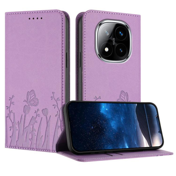 Funda magnética para teléfono de piel vegana con estampado de tulipanes y mariposas, For Redmi 15 5G Global / 15 4G SEA 169.5mm, For Redmi 15 5G / 4G EU 171mm, For Redmi 15C 5G / 4G Global 171mm / Poco C85 4G, For Redmi A5 4G 173.3mm                   ...