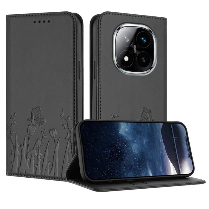 Funda magnética para teléfono de piel vegana con estampado de tulipanes y mariposas, For Redmi 15 5G Global / 15 4G SEA 169.5mm, For Redmi 15 5G / 4G EU 171mm, For Redmi 15C 5G / 4G Global 171mm / Poco C85 4G, For Redmi A5 4G 173.3mm                   ...