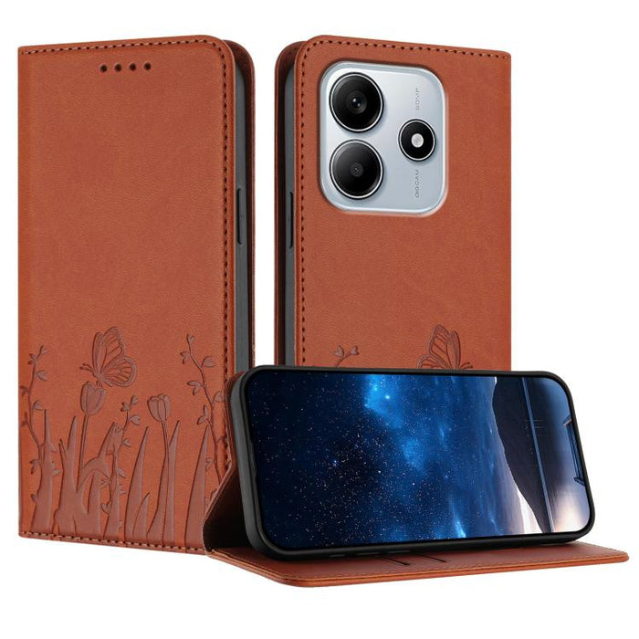 Funda magnética para teléfono de piel vegana con estampado de tulipanes y mariposas, For Redmi Note 14 5G / Poco M7 Pro 5G, For Redmi Note 14 Pro 4G, For Redmi Note 14 4G 163.25mm, For Redmi K70 Ultra, For Redmi 13 4G / 5G / Note 13R / Poco M6 Plus 5G ...