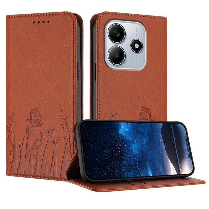 Funda magnética para teléfono de piel vegana con estampado de tulipanes y mariposas, For Redmi Note 14 5G / Poco M7 Pro 5G, For Redmi Note 14 Pro 4G, For Redmi Note 14 4G 163.25mm, For Redmi K70 Ultra, For Redmi 13 4G / 5G / Note 13R / Poco M6 Plus 5G ...