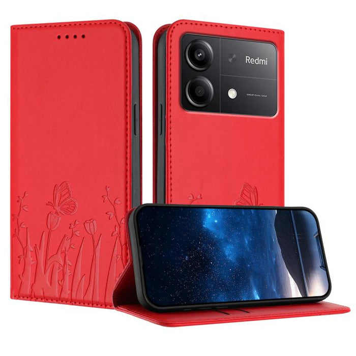 Funda magnética para teléfono de piel vegana con estampado de tulipanes y mariposas, For Redmi Note 14 5G / Poco M7 Pro 5G, For Redmi Note 14 Pro 4G, For Redmi Note 14 4G 163.25mm, For Redmi K70 Ultra, For Redmi 13 4G / 5G / Note 13R / Poco M6 Plus 5G ...