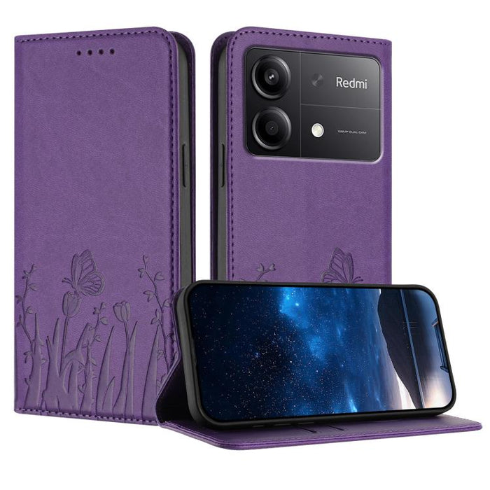 Funda magnética para teléfono de piel vegana con estampado de tulipanes y mariposas, For Redmi Note 14 5G / Poco M7 Pro 5G, For Redmi Note 14 Pro 4G, For Redmi Note 14 4G 163.25mm, For Redmi K70 Ultra, For Redmi 13 4G / 5G / Note 13R / Poco M6 Plus 5G ...