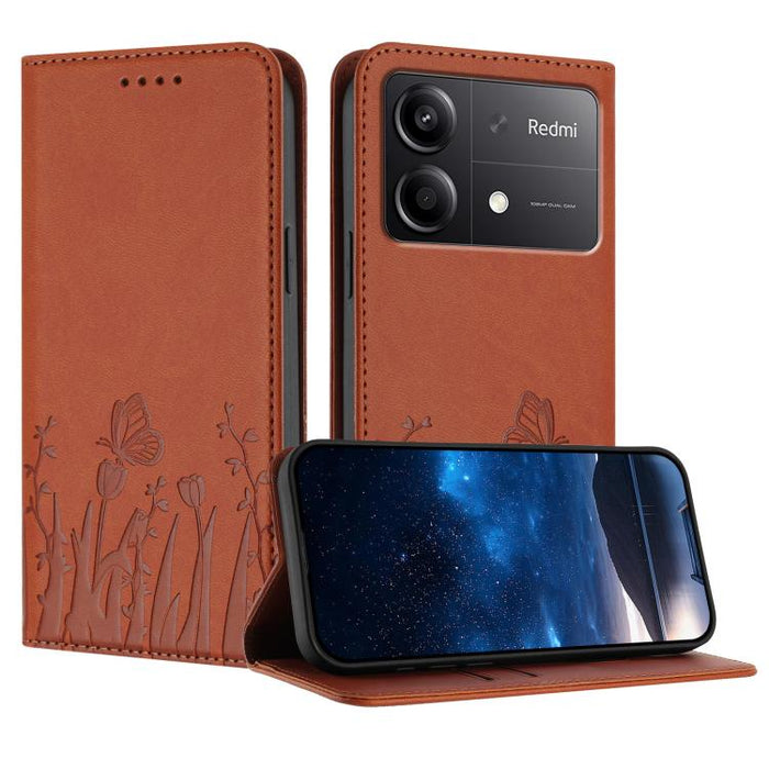 Funda magnética para teléfono de piel vegana con estampado de tulipanes y mariposas, For Redmi Note 14 5G / Poco M7 Pro 5G, For Redmi Note 14 Pro 4G, For Redmi Note 14 4G 163.25mm, For Redmi K70 Ultra, For Redmi 13 4G / 5G / Note 13R / Poco M6 Plus 5G ...