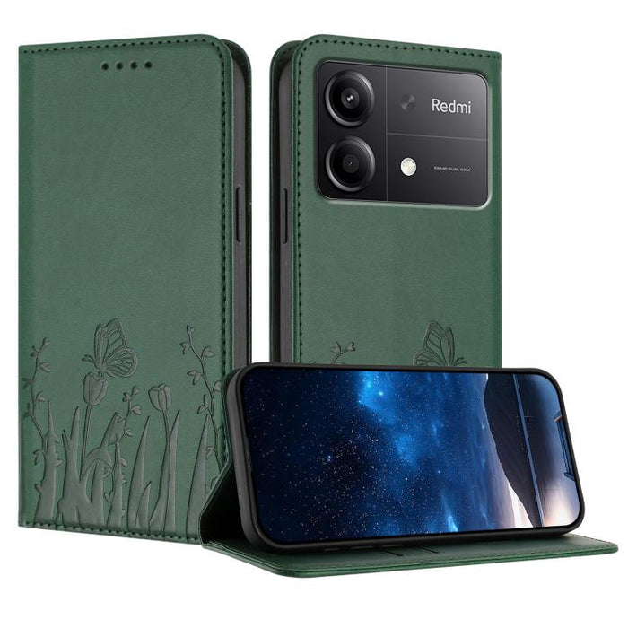 Funda magnética para teléfono de piel vegana con estampado de tulipanes y mariposas, For Redmi Note 14 5G / Poco M7 Pro 5G, For Redmi Note 14 Pro 4G, For Redmi Note 14 4G 163.25mm, For Redmi K70 Ultra, For Redmi 13 4G / 5G / Note 13R / Poco M6 Plus 5G ...