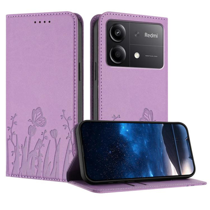 Funda magnética para teléfono de piel vegana con estampado de tulipanes y mariposas, For Redmi Note 14 5G / Poco M7 Pro 5G, For Redmi Note 14 Pro 4G, For Redmi Note 14 4G 163.25mm, For Redmi K70 Ultra, For Redmi 13 4G / 5G / Note 13R / Poco M6 Plus 5G ...