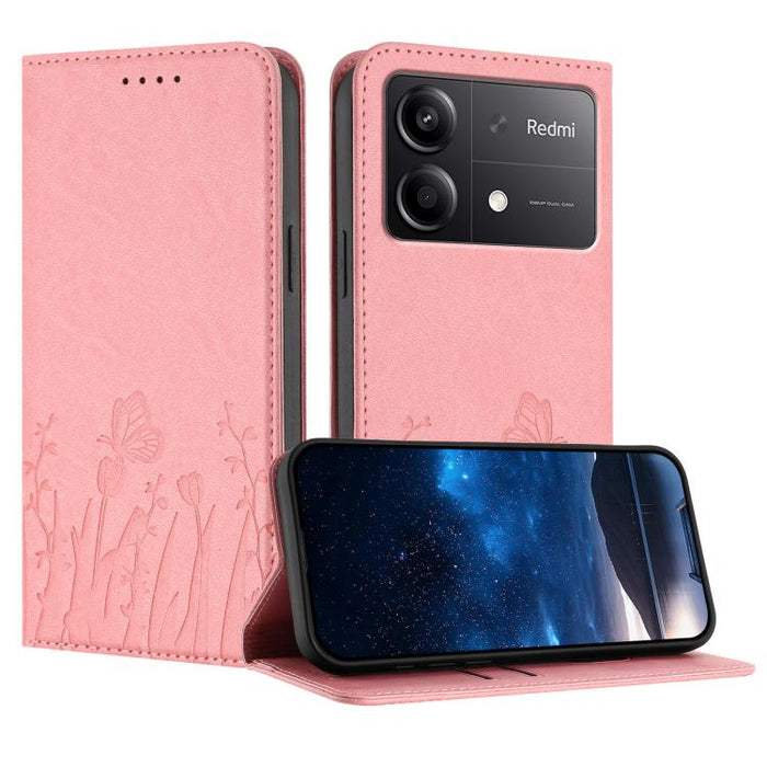 Funda magnética para teléfono de piel vegana con estampado de tulipanes y mariposas, For Redmi Note 14 5G / Poco M7 Pro 5G, For Redmi Note 14 Pro 4G, For Redmi Note 14 4G 163.25mm, For Redmi K70 Ultra, For Redmi 13 4G / 5G / Note 13R / Poco M6 Plus 5G ...