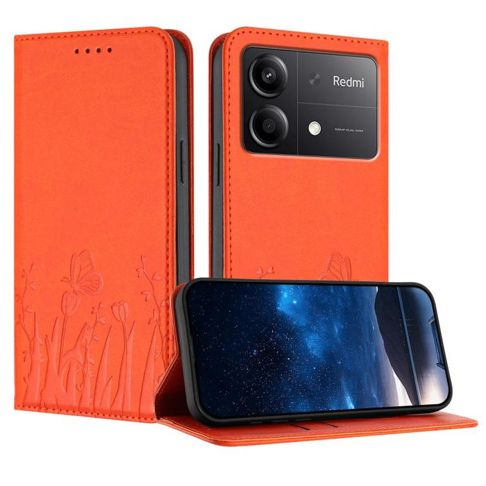 Funda magnética para teléfono de piel vegana con estampado de tulipanes y mariposas, For Redmi Note 14 5G / Poco M7 Pro 5G, For Redmi Note 14 Pro 4G, For Redmi Note 14 4G 163.25mm, For Redmi K70 Ultra, For Redmi 13 4G / 5G / Note 13R / Poco M6 Plus 5G ...