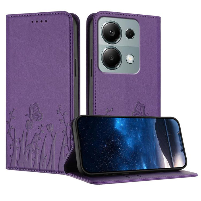 Funda magnética para teléfono de piel vegana con estampado de tulipanes y mariposas, For Redmi Note 14 5G / Poco M7 Pro 5G, For Redmi Note 14 Pro 4G, For Redmi Note 14 4G 163.25mm, For Redmi K70 Ultra, For Redmi 13 4G / 5G / Note 13R / Poco M6 Plus 5G ...