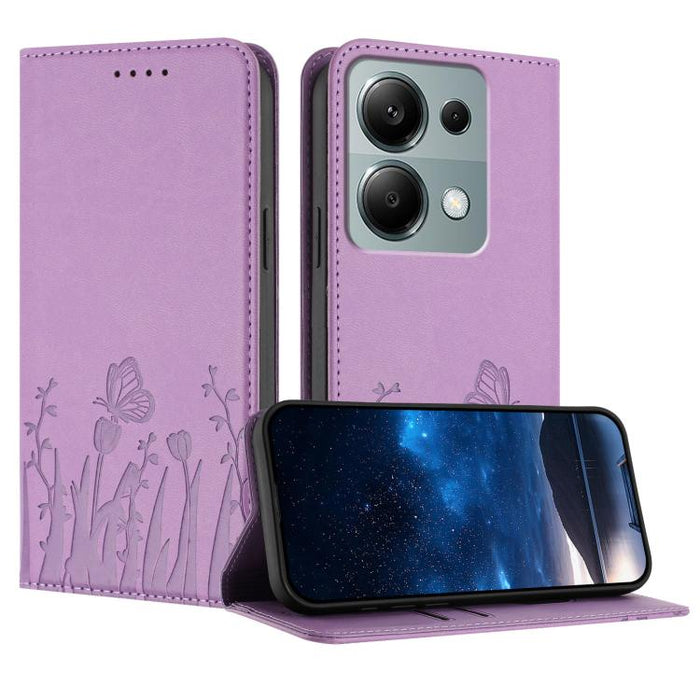 Funda magnética para teléfono de piel vegana con estampado de tulipanes y mariposas, For Redmi Note 14 5G / Poco M7 Pro 5G, For Redmi Note 14 Pro 4G, For Redmi Note 14 4G 163.25mm, For Redmi K70 Ultra, For Redmi 13 4G / 5G / Note 13R / Poco M6 Plus 5G ...