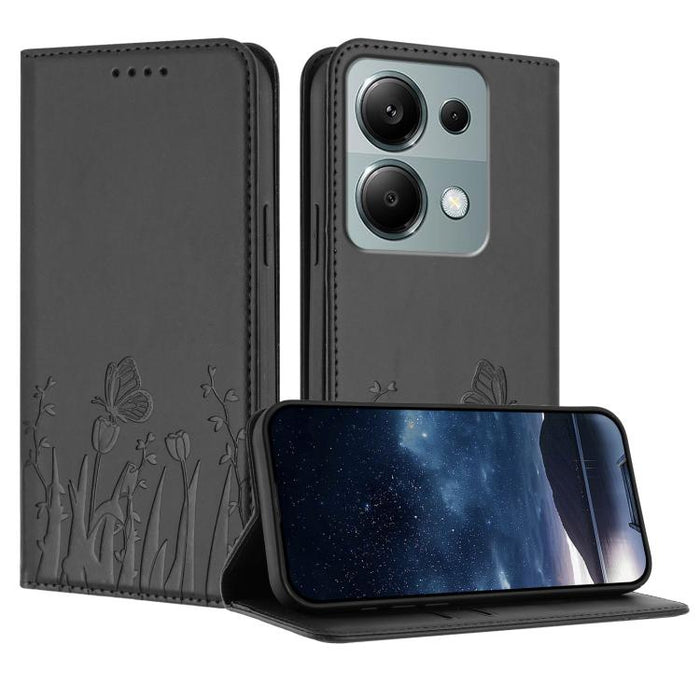 Funda magnética para teléfono de piel vegana con estampado de tulipanes y mariposas, For Redmi Note 14 5G / Poco M7 Pro 5G, For Redmi Note 14 Pro 4G, For Redmi Note 14 4G 163.25mm, For Redmi K70 Ultra, For Redmi 13 4G / 5G / Note 13R / Poco M6 Plus 5G ...