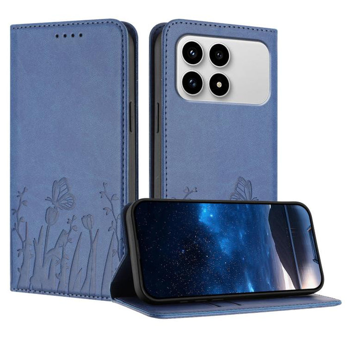 Funda magnética para teléfono de piel vegana con estampado de tulipanes y mariposas, For Redmi A7 Pro 4G / 5G 171mm / Poco C85x 5G, For Redmi Turbo 5 Max 5G / Poco X8 Pro Max 5G, For Redmi Turbo 5 5G / Poco X8 Pro 5G                                    ...