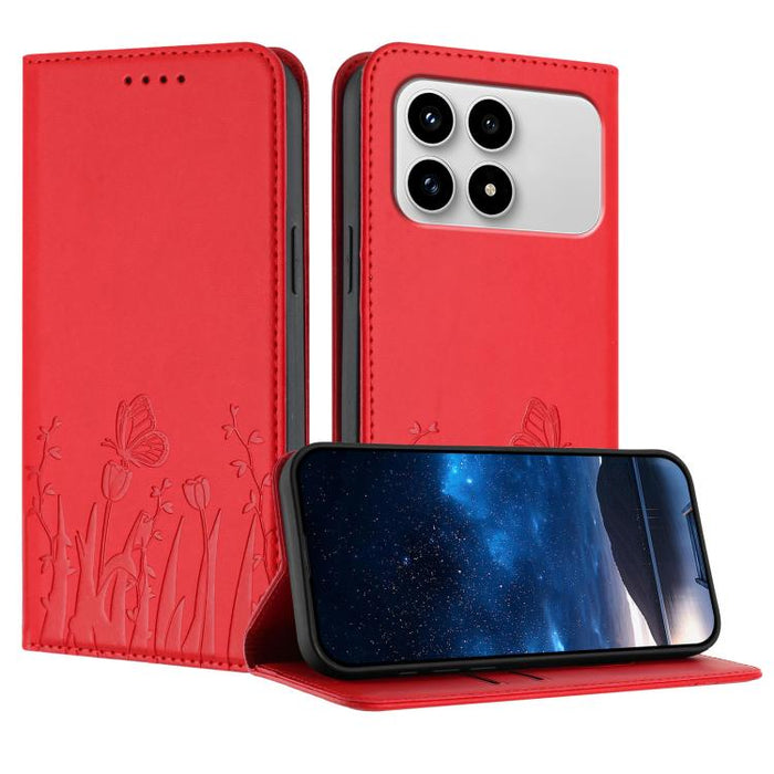 Funda magnética para teléfono de piel vegana con estampado de tulipanes y mariposas, For Redmi A7 Pro 4G / 5G 171mm / Poco C85x 5G, For Redmi Turbo 5 Max 5G / Poco X8 Pro Max 5G, For Redmi Turbo 5 5G / Poco X8 Pro 5G                                    ...