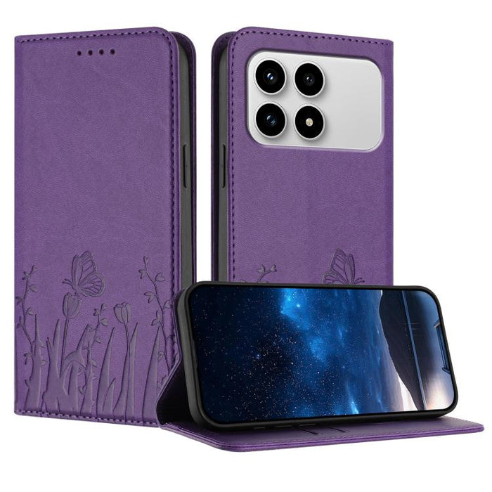 Funda magnética para teléfono de piel vegana con estampado de tulipanes y mariposas, For Redmi A7 Pro 4G / 5G 171mm / Poco C85x 5G, For Redmi Turbo 5 Max 5G / Poco X8 Pro Max 5G, For Redmi Turbo 5 5G / Poco X8 Pro 5G                                    ...