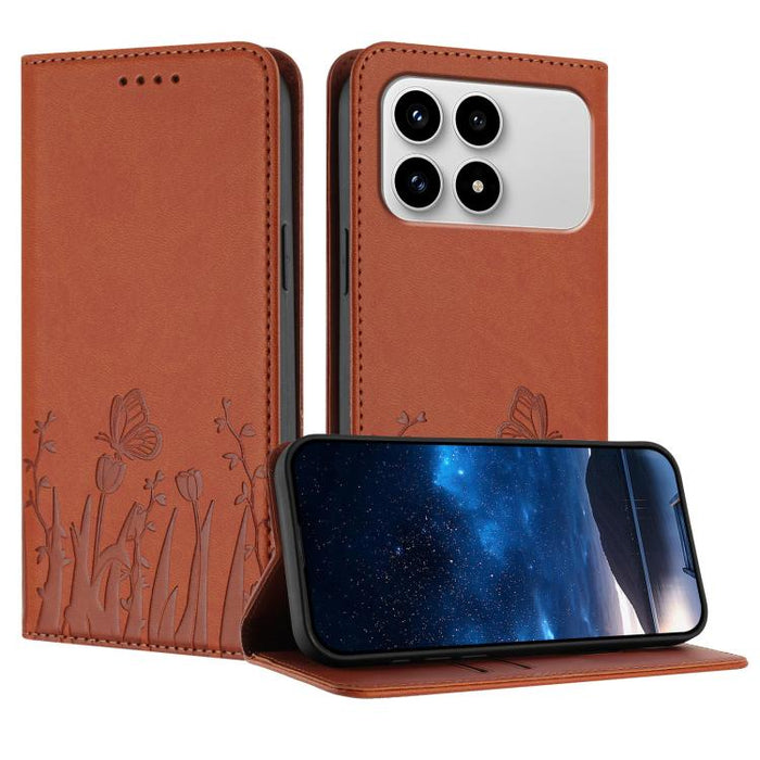 Funda magnética para teléfono de piel vegana con estampado de tulipanes y mariposas, For Redmi A7 Pro 4G / 5G 171mm / Poco C85x 5G, For Redmi Turbo 5 Max 5G / Poco X8 Pro Max 5G, For Redmi Turbo 5 5G / Poco X8 Pro 5G                                    ...