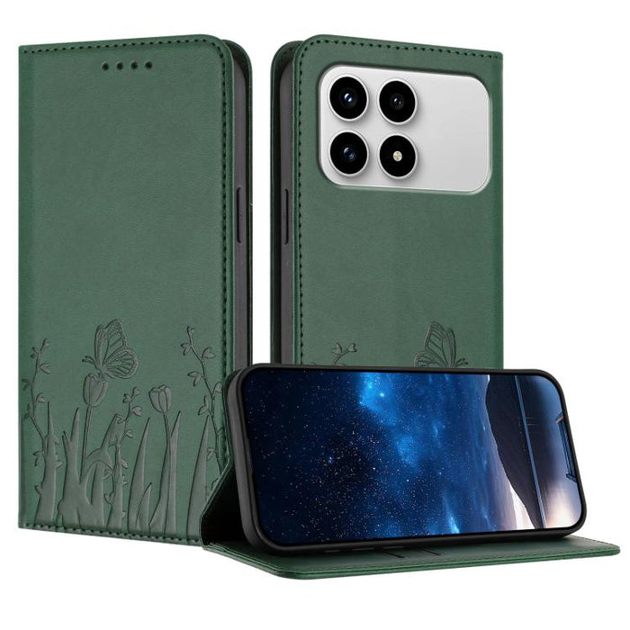 Funda magnética para teléfono de piel vegana con estampado de tulipanes y mariposas, For Redmi A7 Pro 4G / 5G 171mm / Poco C85x 5G, For Redmi Turbo 5 Max 5G / Poco X8 Pro Max 5G, For Redmi Turbo 5 5G / Poco X8 Pro 5G                                    ...