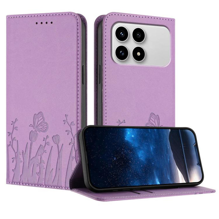 Funda magnética para teléfono de piel vegana con estampado de tulipanes y mariposas, For Redmi A7 Pro 4G / 5G 171mm / Poco C85x 5G, For Redmi Turbo 5 Max 5G / Poco X8 Pro Max 5G, For Redmi Turbo 5 5G / Poco X8 Pro 5G                                    ...