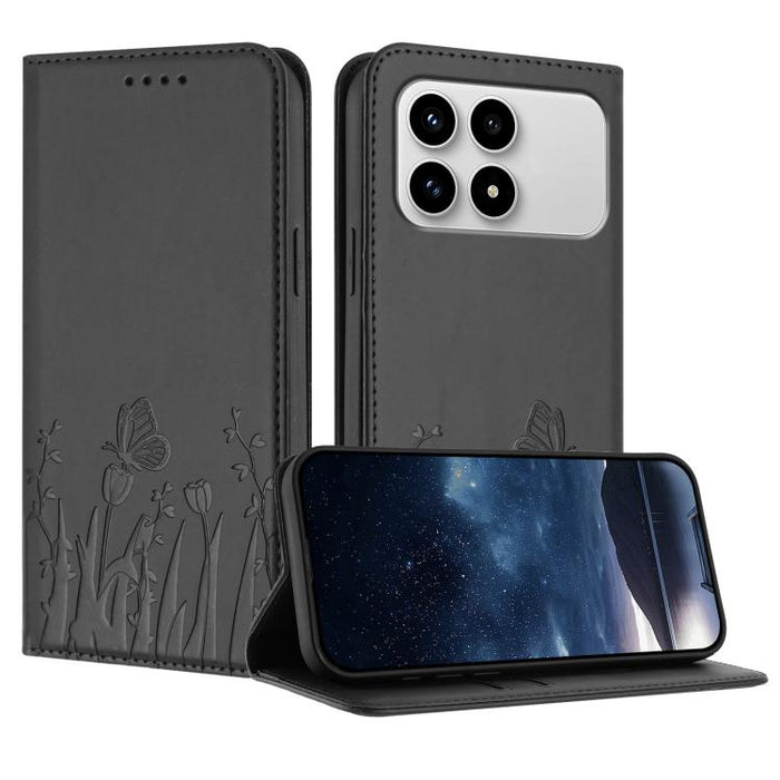 Funda magnética para teléfono de piel vegana con estampado de tulipanes y mariposas, For Redmi A7 Pro 4G / 5G 171mm / Poco C85x 5G, For Redmi Turbo 5 Max 5G / Poco X8 Pro Max 5G, For Redmi Turbo 5 5G / Poco X8 Pro 5G                                    ...