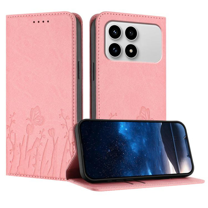 Funda magnética para teléfono de piel vegana con estampado de tulipanes y mariposas, For Redmi A7 Pro 4G / 5G 171mm / Poco C85x 5G, For Redmi Turbo 5 Max 5G / Poco X8 Pro Max 5G, For Redmi Turbo 5 5G / Poco X8 Pro 5G                                    ...