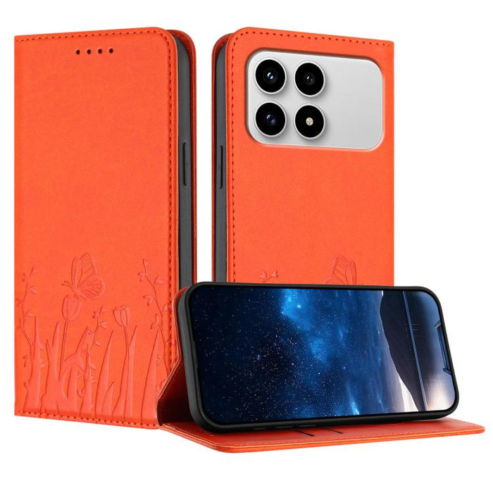 Funda magnética para teléfono de piel vegana con estampado de tulipanes y mariposas, For Redmi A7 Pro 4G / 5G 171mm / Poco C85x 5G, For Redmi Turbo 5 Max 5G / Poco X8 Pro Max 5G, For Redmi Turbo 5 5G / Poco X8 Pro 5G                                    ...